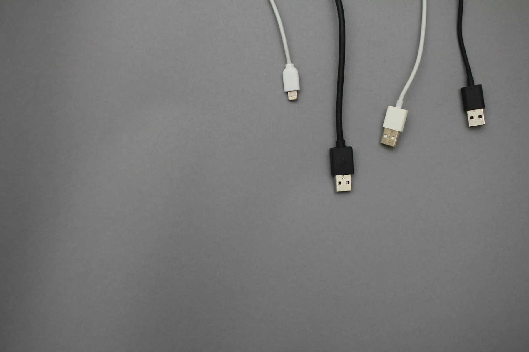 Black-and-white USB data cables.