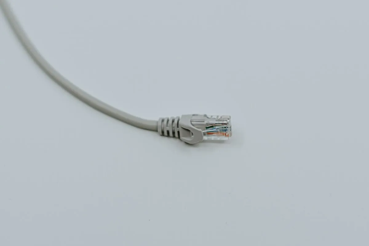 An RJ45 Ethernet cable connector.