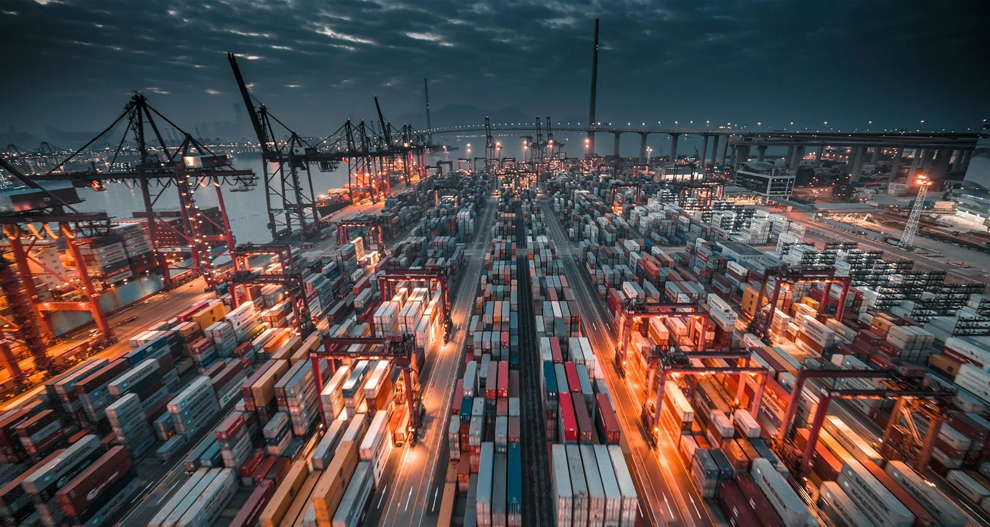 Containers stacked at a sea port — where duty is assessed.